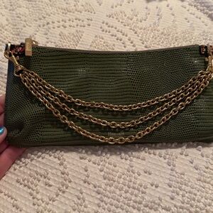 Hammitt Evergreen Lizard Embossed Leather Clutch Wallet w/ Chain Strap